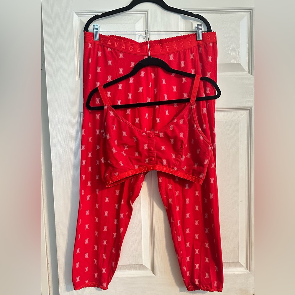 Savage X Fenty Red Cotton Jersey Leggings and Bralette Set - Picture 3 of 9